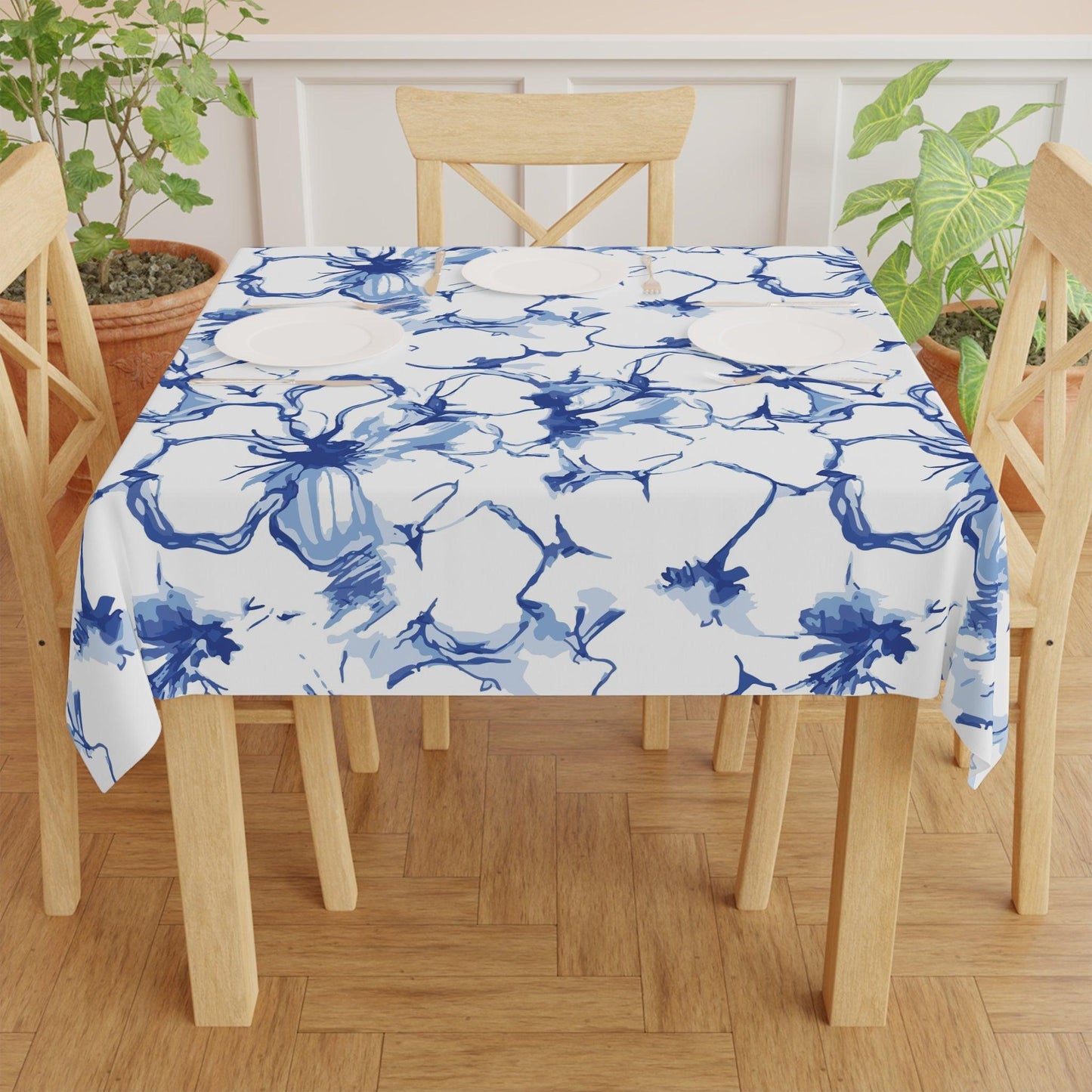 Mediterranean Blue Floral Tablecloth - GroveWisdom