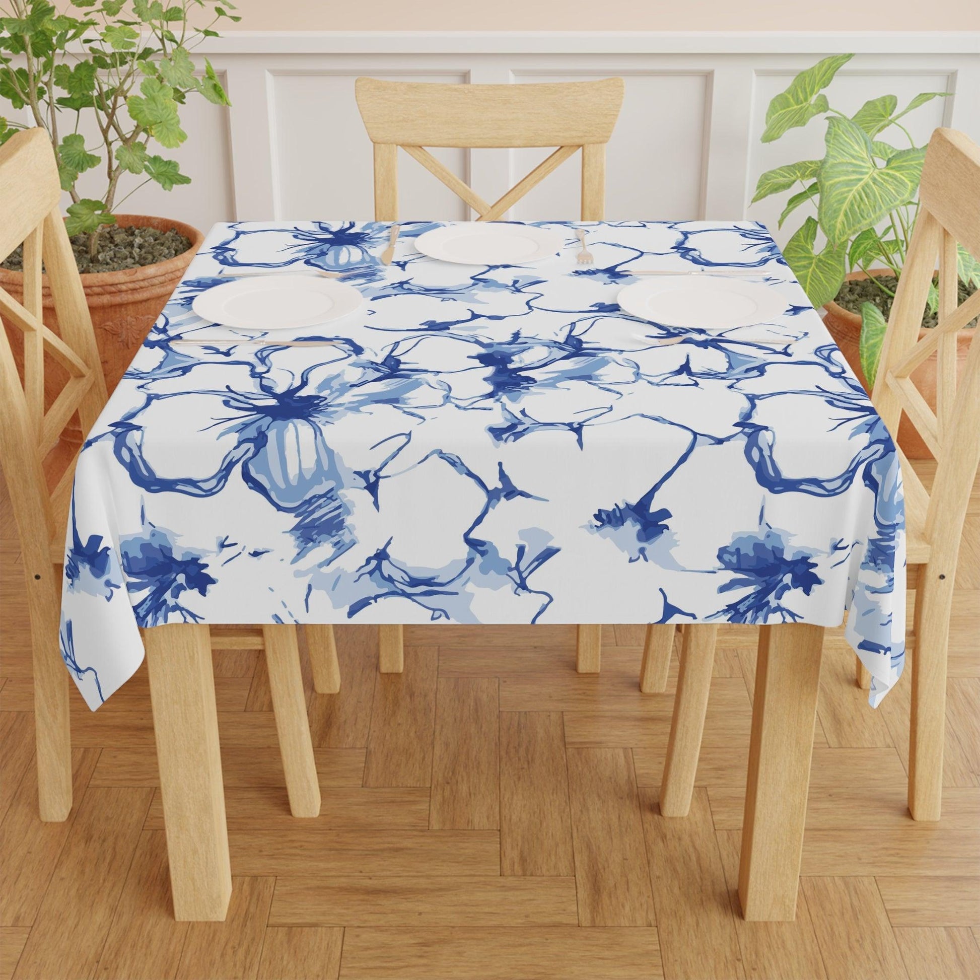 Mediterranean Blue Floral Tablecloth - GroveWisdom